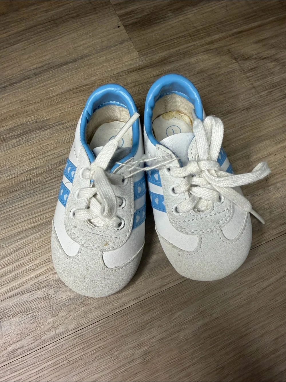 Baby White and Light Blue Lace-Up Trainer Shoes